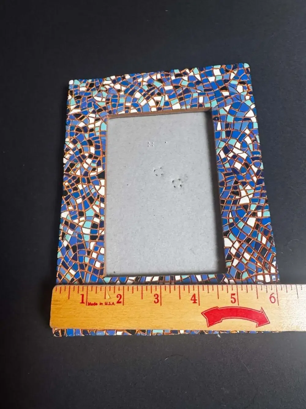 Handmade Blue, White and Black Glass Mosaic Photo Frame